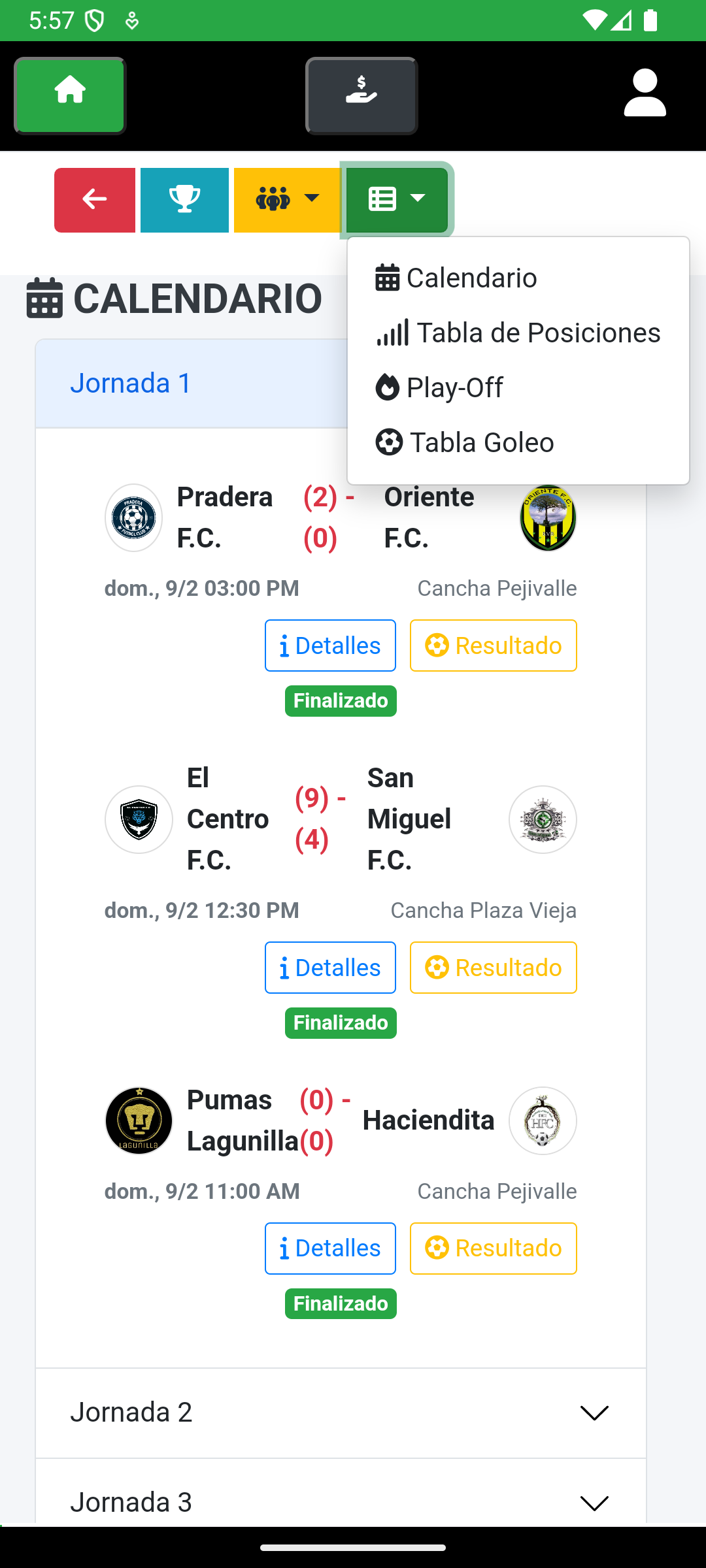 Calendario de partidos
